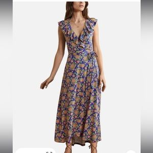 Boden Ruffle Neck Sleeveless Wrap Dress Blue Pink Green Floral NEW